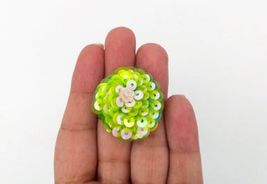 Green And White Iridescent Sequins Buttons